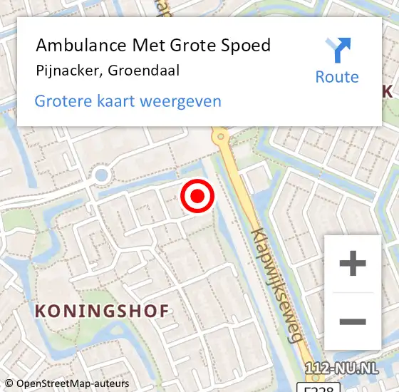 Locatie op kaart van de 112 melding: Ambulance Met Grote Spoed Naar Pijnacker, Groendaal op 16 oktober 2022 08:33