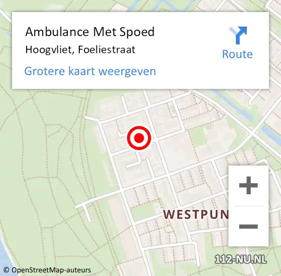 Locatie op kaart van de 112 melding: Ambulance Met Spoed Naar Hoogvliet, Foeliestraat op 16 oktober 2022 08:34