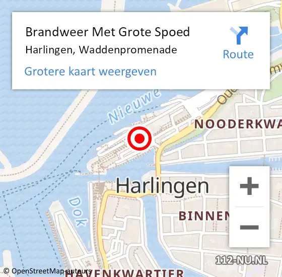 Locatie op kaart van de 112 melding: Brandweer Met Grote Spoed Naar Harlingen, Waddenpromenade op 16 oktober 2022 08:55