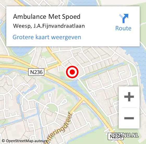 Locatie op kaart van de 112 melding: Ambulance Met Spoed Naar Weesp, J.A.Fijnvandraatlaan op 16 oktober 2022 09:28