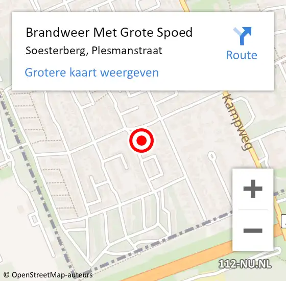 Locatie op kaart van de 112 melding: Brandweer Met Grote Spoed Naar Soesterberg, Plesmanstraat op 16 oktober 2022 09:49