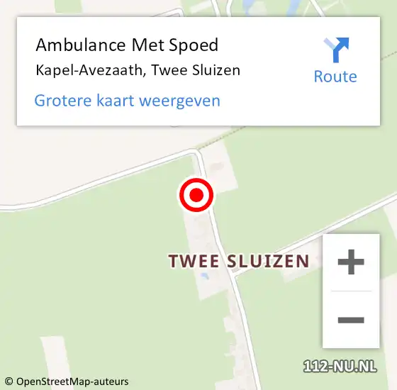 Locatie op kaart van de 112 melding: Ambulance Met Spoed Naar Kapel-Avezaath, Twee Sluizen op 16 oktober 2022 09:56