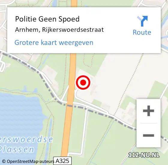 Locatie op kaart van de 112 melding: Politie Geen Spoed Naar Arnhem, Rijkerswoerdsestraat op 16 oktober 2022 10:02