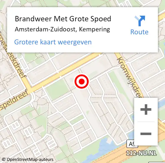 Locatie op kaart van de 112 melding: Brandweer Met Grote Spoed Naar Amsterdam-Zuidoost, Kempering op 16 oktober 2022 10:03