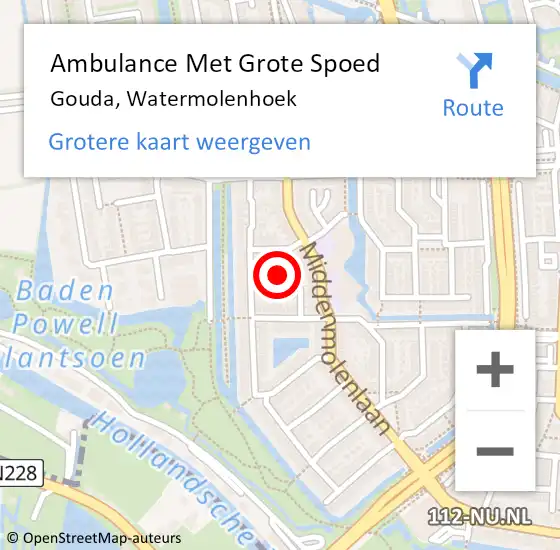 Locatie op kaart van de 112 melding: Ambulance Met Grote Spoed Naar Gouda, Watermolenhoek op 16 oktober 2022 10:14