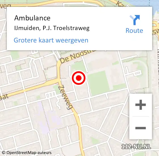 Locatie op kaart van de 112 melding: Ambulance IJmuiden, P.J. Troelstraweg op 16 oktober 2022 11:13