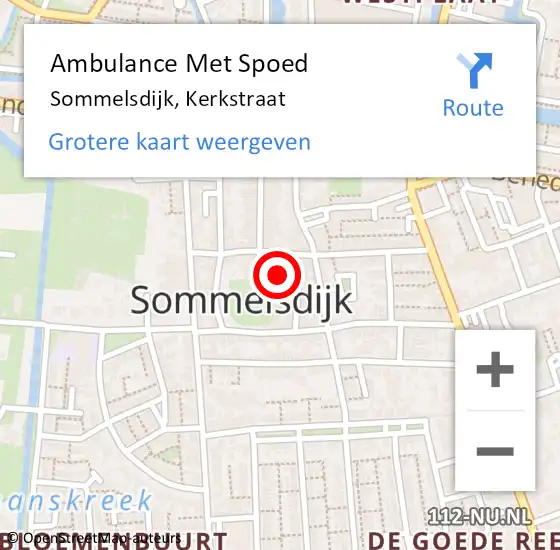 Locatie op kaart van de 112 melding: Ambulance Met Spoed Naar Sommelsdijk, Kerkstraat op 16 oktober 2022 11:14