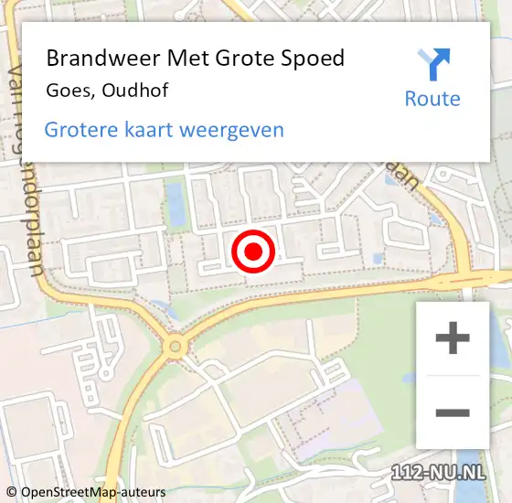 Locatie op kaart van de 112 melding: Brandweer Met Grote Spoed Naar Goes, Oudhof op 16 oktober 2022 11:15