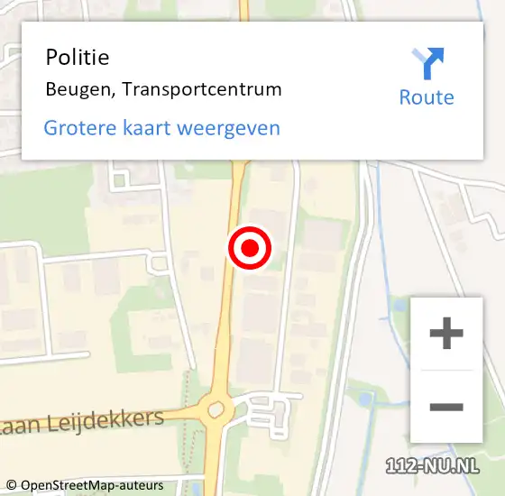 Locatie op kaart van de 112 melding: Politie Beugen, Transportcentrum op 16 oktober 2022 11:19