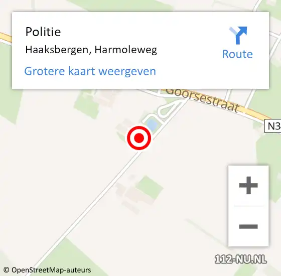 Locatie op kaart van de 112 melding: Politie Haaksbergen, Harmoleweg op 16 oktober 2022 11:26