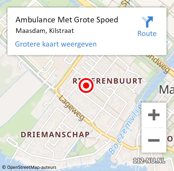 Locatie op kaart van de 112 melding: Ambulance Met Grote Spoed Naar Maasdam, Kilstraat op 16 oktober 2022 11:32