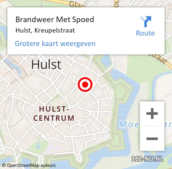 Locatie op kaart van de 112 melding: Brandweer Met Spoed Naar Hulst, Kreupelstraat op 16 oktober 2022 11:32