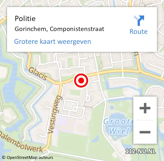 Locatie op kaart van de 112 melding: Politie Gorinchem, Componistenstraat op 16 oktober 2022 11:44