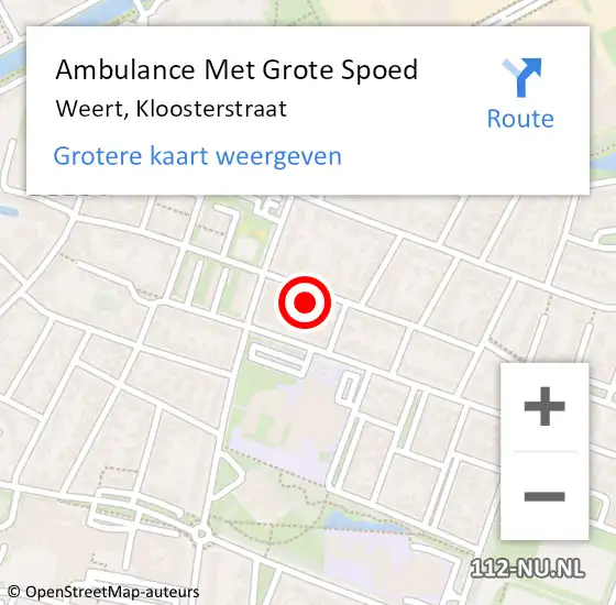 Locatie op kaart van de 112 melding: Ambulance Met Grote Spoed Naar Weert, Kloosterstraat op 16 oktober 2022 11:44