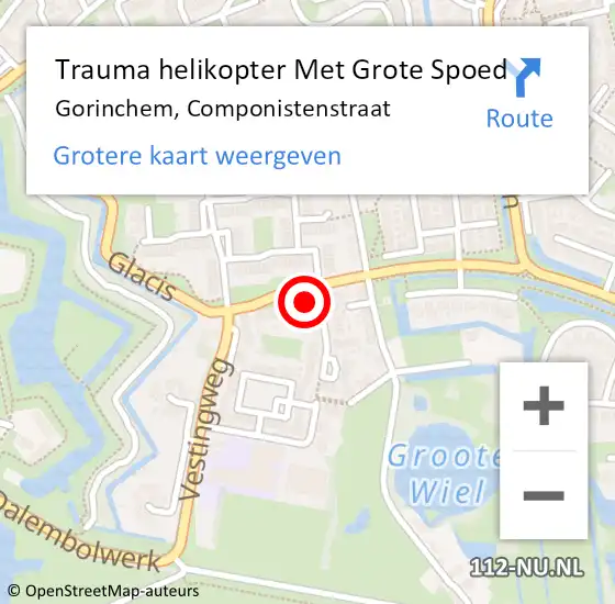 Locatie op kaart van de 112 melding: Trauma helikopter Met Grote Spoed Naar Gorinchem, Componistenstraat op 16 oktober 2022 11:46