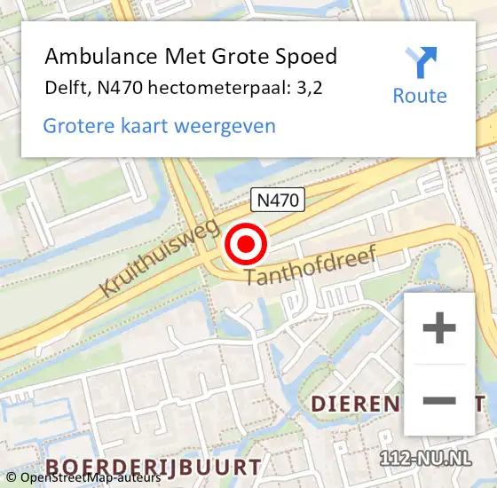 Locatie op kaart van de 112 melding: Ambulance Met Grote Spoed Naar Delft, N470 hectometerpaal: 3,2 op 16 oktober 2022 11:49