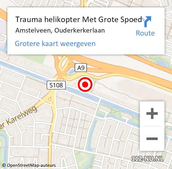 Locatie op kaart van de 112 melding: Trauma helikopter Met Grote Spoed Naar Amstelveen, Ouderkerkerlaan op 16 oktober 2022 11:50