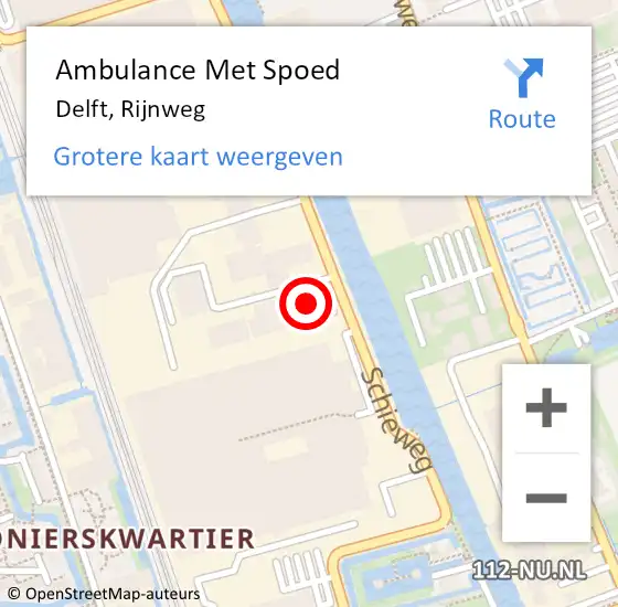 Locatie op kaart van de 112 melding: Ambulance Met Spoed Naar Delft, Rijnweg op 16 oktober 2022 12:07