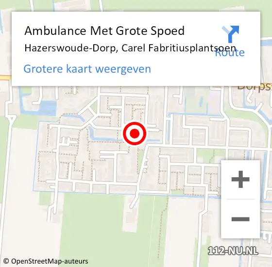 Locatie op kaart van de 112 melding: Ambulance Met Grote Spoed Naar Hazerswoude-Dorp, Carel Fabritiusplantsoen op 16 oktober 2022 12:11