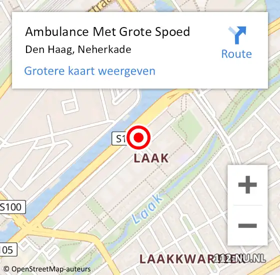 Locatie op kaart van de 112 melding: Ambulance Met Grote Spoed Naar Den Haag, Neherkade op 16 oktober 2022 12:12