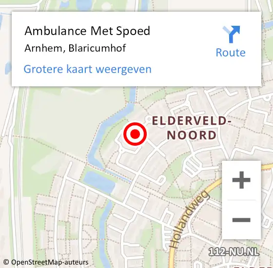 Locatie op kaart van de 112 melding: Ambulance Met Spoed Naar Arnhem, Blaricumhof op 16 oktober 2022 12:39