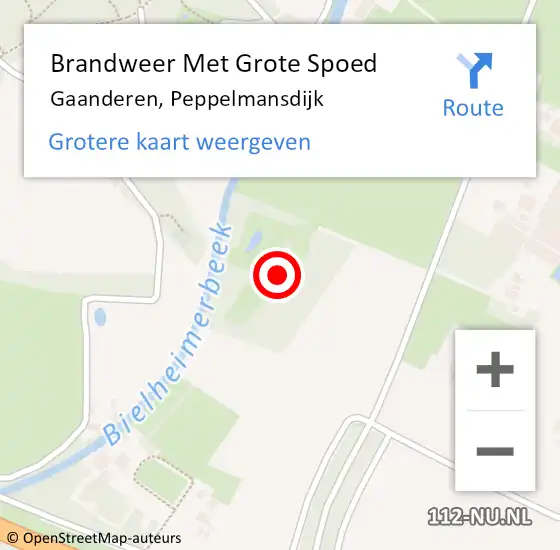 Locatie op kaart van de 112 melding: Brandweer Met Grote Spoed Naar Gaanderen, Peppelmansdijk op 16 oktober 2022 12:42