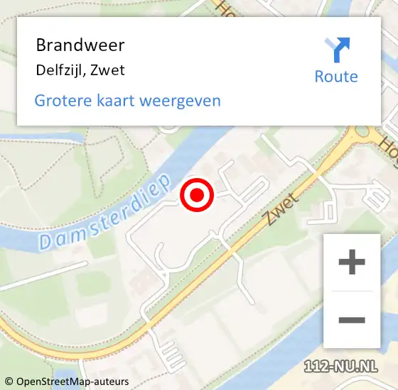 Locatie op kaart van de 112 melding: Brandweer Delfzijl, Zwet op 16 oktober 2022 12:56