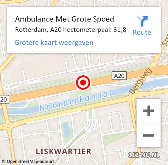 Locatie op kaart van de 112 melding: Ambulance Met Grote Spoed Naar Rotterdam, A20 hectometerpaal: 31,8 op 16 oktober 2022 13:08