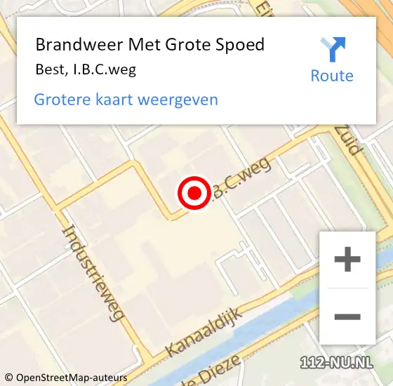 Locatie op kaart van de 112 melding: Brandweer Met Grote Spoed Naar Best, I.B.C.weg op 16 oktober 2022 13:25