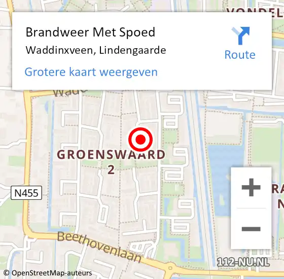 Locatie op kaart van de 112 melding: Brandweer Met Spoed Naar Waddinxveen, Lindengaarde op 16 oktober 2022 13:40