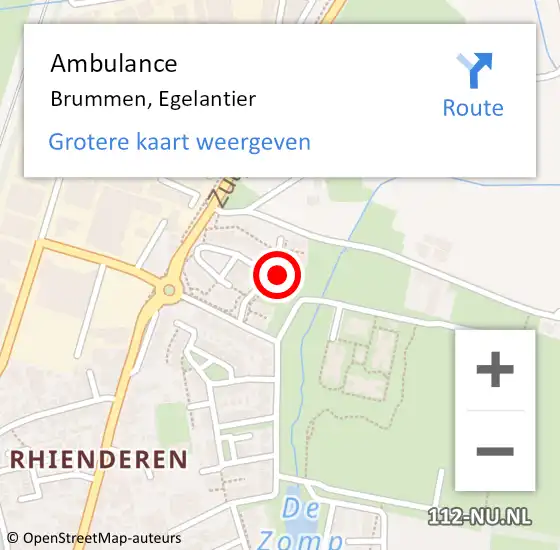 Locatie op kaart van de 112 melding: Ambulance Brummen, Egelantier op 16 oktober 2022 13:42
