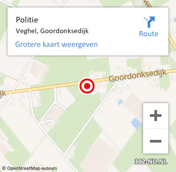 Locatie op kaart van de 112 melding: Politie Veghel, Goordonksedijk op 16 oktober 2022 13:43