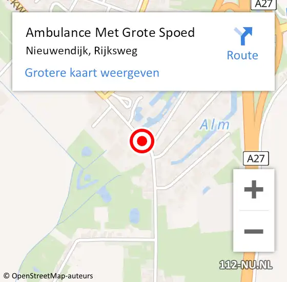 Locatie op kaart van de 112 melding: Ambulance Met Grote Spoed Naar Nieuwendijk, Rijksweg op 16 oktober 2022 13:50