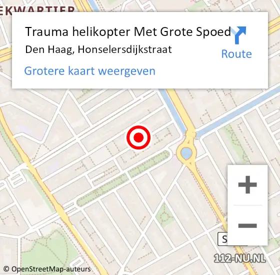 Locatie op kaart van de 112 melding: Trauma helikopter Met Grote Spoed Naar Den Haag, Honselersdijkstraat op 16 oktober 2022 13:52