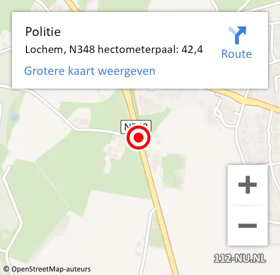 Locatie op kaart van de 112 melding: Politie Lochem, N348 hectometerpaal: 42,4 op 16 oktober 2022 13:55