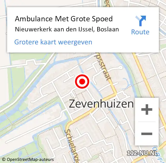 Locatie op kaart van de 112 melding: Ambulance Met Grote Spoed Naar Zevenhuizen, Boslaan op 16 oktober 2022 14:59