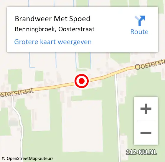 Locatie op kaart van de 112 melding: Brandweer Met Spoed Naar Benningbroek, Oosterstraat op 16 oktober 2022 15:00