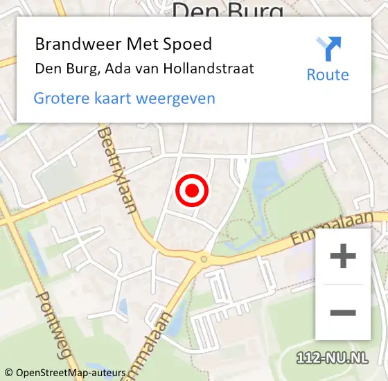 Locatie op kaart van de 112 melding: Brandweer Met Spoed Naar Den Burg, Ada van Hollandstraat op 16 oktober 2022 15:01