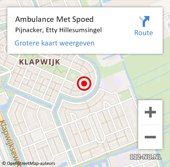 Locatie op kaart van de 112 melding: Ambulance Met Spoed Naar Pijnacker, Etty Hillesumsingel op 16 oktober 2022 15:04