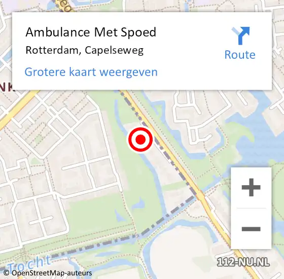 Locatie op kaart van de 112 melding: Ambulance Met Spoed Naar Rotterdam, Capelseweg op 16 oktober 2022 15:07