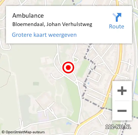 Locatie op kaart van de 112 melding: Ambulance Bloemendaal, Johan Verhulstweg op 16 oktober 2022 15:12