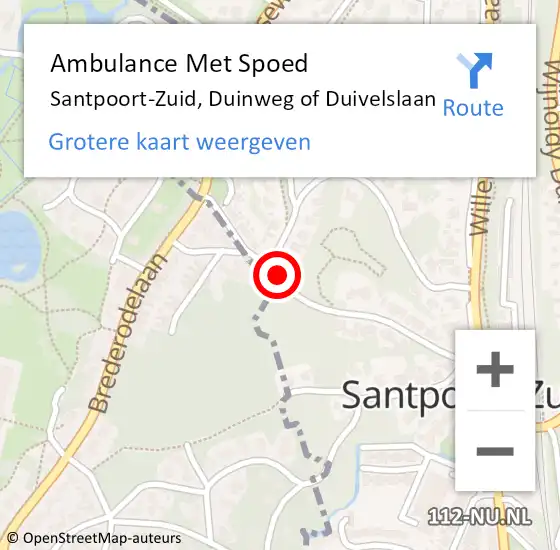 Locatie op kaart van de 112 melding: Ambulance Met Spoed Naar Santpoort-Zuid, Duinweg of Duivelslaan op 16 oktober 2022 15:42