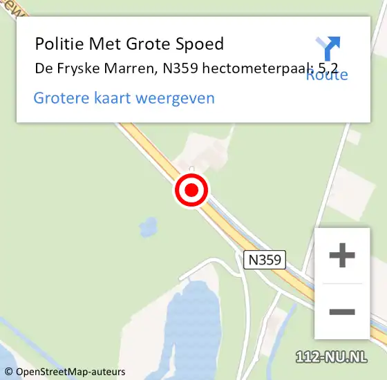 Locatie op kaart van de 112 melding: Politie Met Grote Spoed Naar De Fryske Marren, N359 hectometerpaal: 5,2 op 16 oktober 2022 15:45