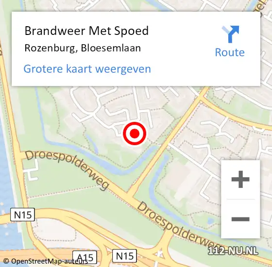 Locatie op kaart van de 112 melding: Brandweer Met Spoed Naar Rozenburg, Bloesemlaan op 16 oktober 2022 15:46