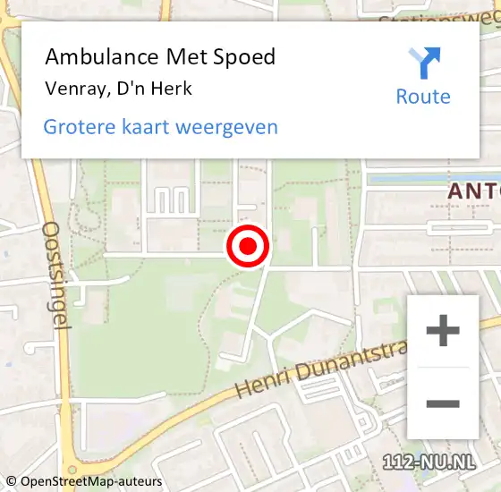 Locatie op kaart van de 112 melding: Ambulance Met Spoed Naar Venray, D'n Herk op 16 oktober 2022 16:13