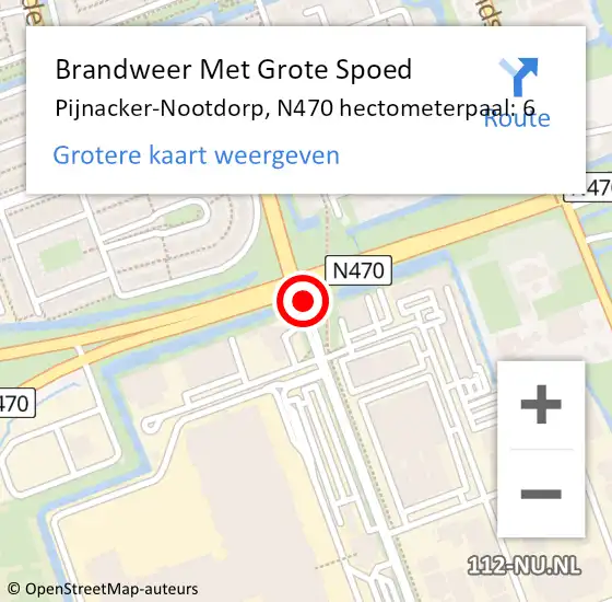 Locatie op kaart van de 112 melding: Brandweer Met Grote Spoed Naar Pijnacker-Nootdorp, N470 hectometerpaal: 6 op 16 oktober 2022 16:24