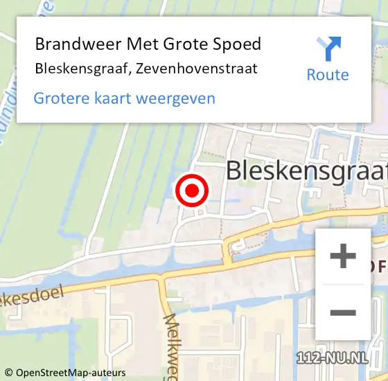 Locatie op kaart van de 112 melding: Brandweer Met Grote Spoed Naar Bleskensgraaf, Zevenhovenstraat op 16 oktober 2022 16:29