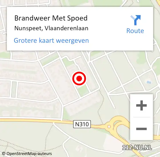 Locatie op kaart van de 112 melding: Brandweer Met Spoed Naar Nunspeet, Vlaanderenlaan op 16 oktober 2022 16:31