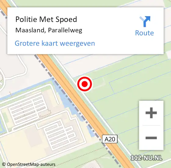 Locatie op kaart van de 112 melding: Politie Met Spoed Naar Maasland, Parallelweg op 16 oktober 2022 16:47