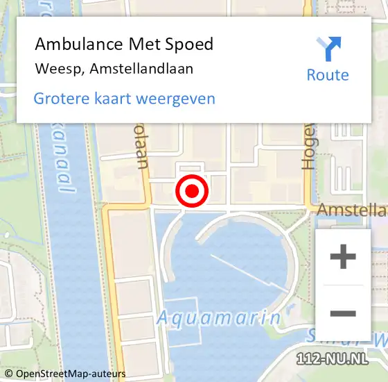 Locatie op kaart van de 112 melding: Ambulance Met Spoed Naar Weesp, Amstellandlaan op 16 oktober 2022 16:49